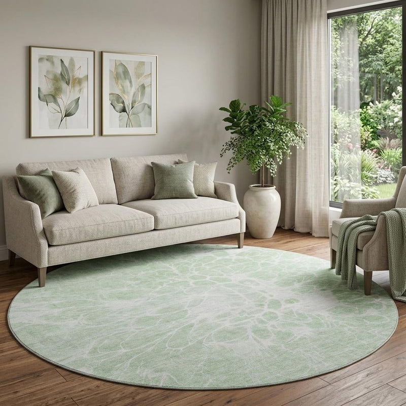 5' X 8' Mint Green And Ivory Abstract Washable Area Rug With UV Protection