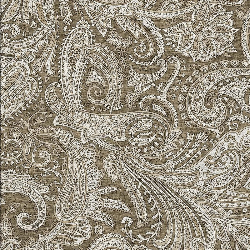 3' X 5' Chocolate And Ivory Paisley Washable Area Rug With UV Protection