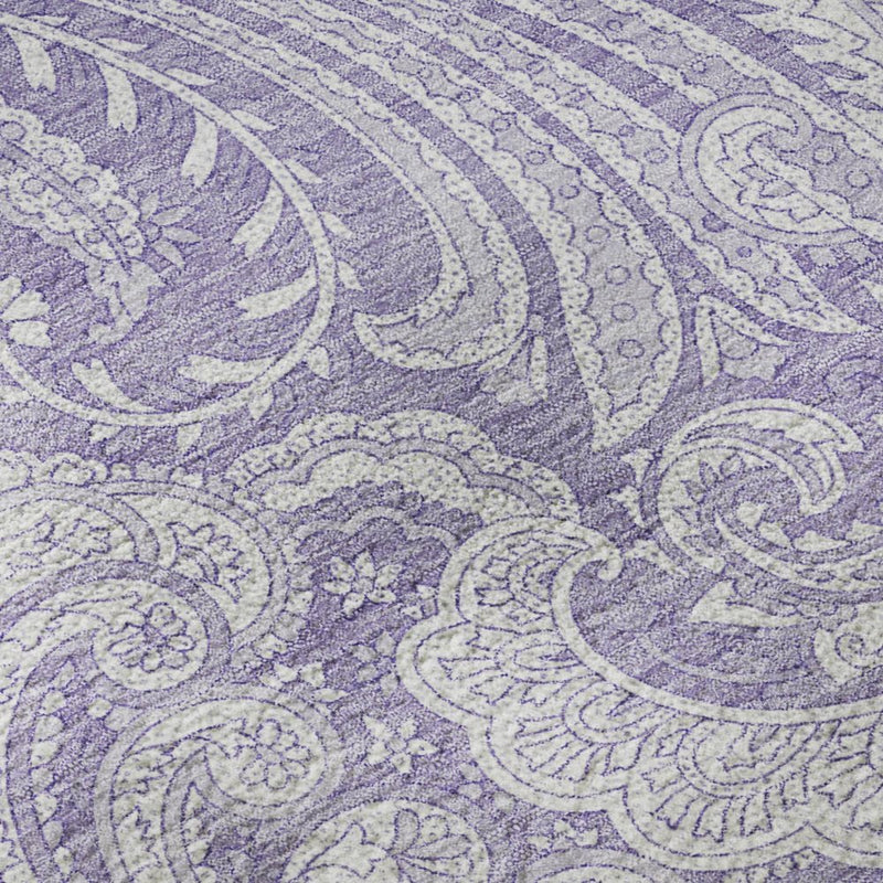 3' X 5' Lavender And Ivory Paisley Washable Area Rug With UV Protection