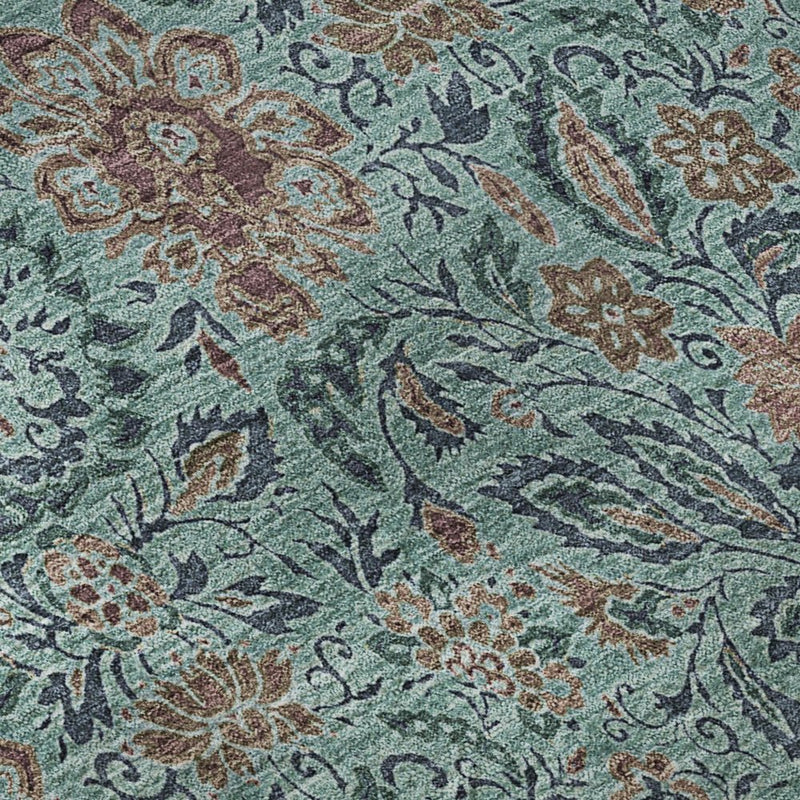 5' X 8' Teal And Brown Floral Washable Area Rug With UV Protection