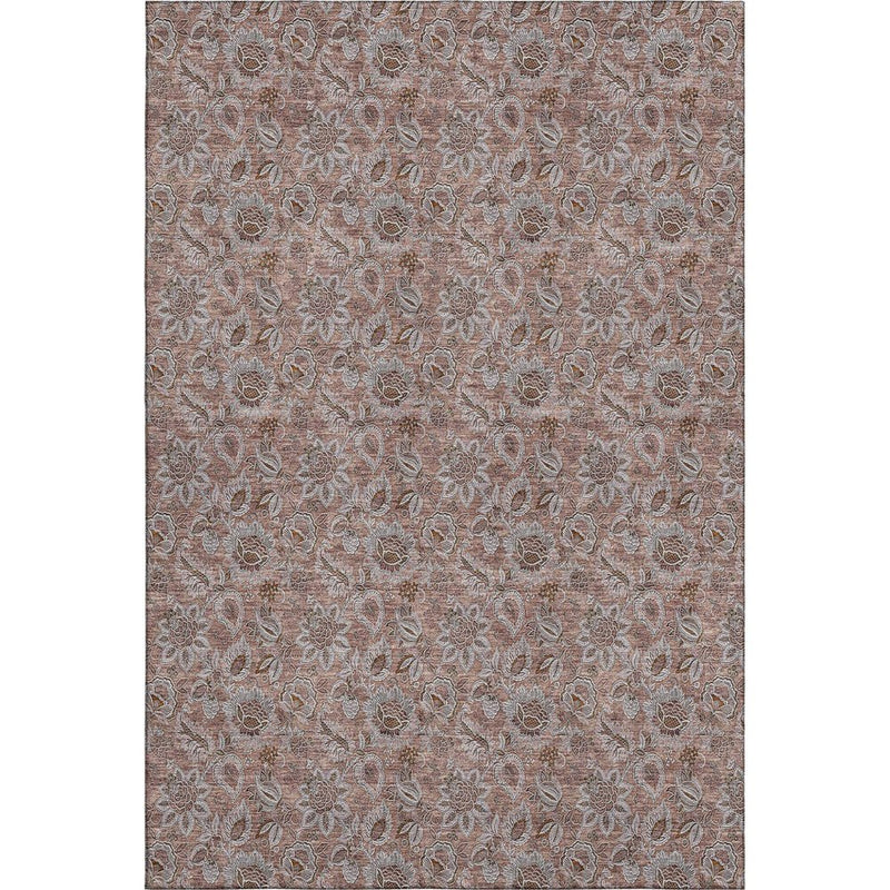 5' X 8' Copper And Gray Floral Washable Area Rug With UV Protection