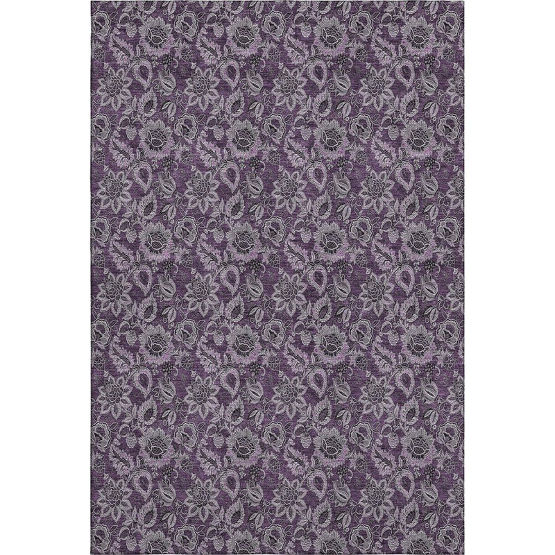 5' X 8' Eggplant And Gray Floral Washable Area Rug With UV Protection