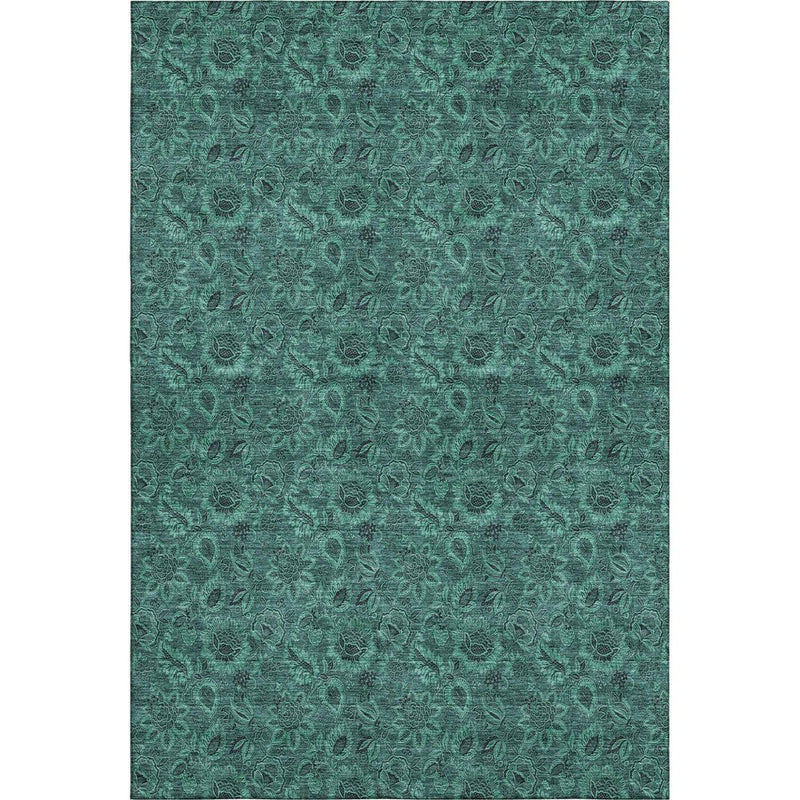 5' X 8' Teal And Charcoal Floral Washable Area Rug With UV Protection