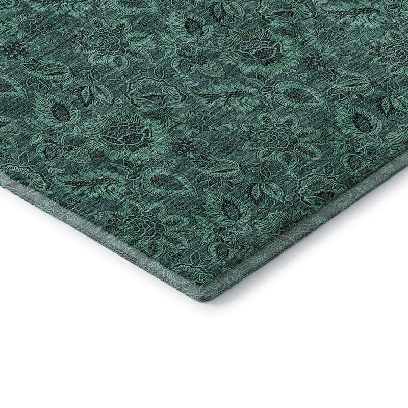 5' X 8' Teal And Charcoal Floral Washable Area Rug With UV Protection