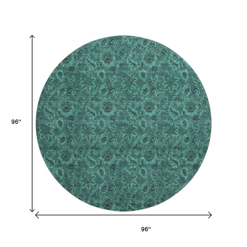5' X 8' Teal And Charcoal Floral Washable Area Rug With UV Protection