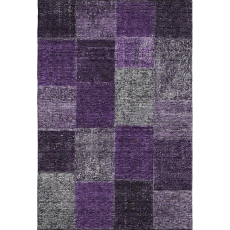 5' X 8' Eggplant Gray And Purple Patchwork Washable Area Rug With UV Protection
