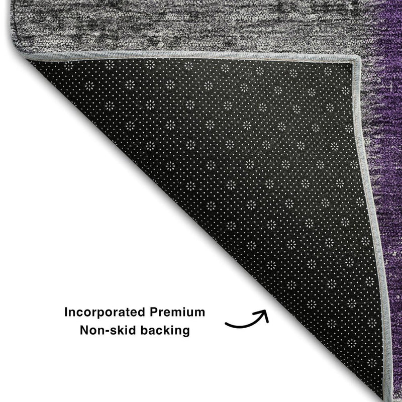 5' X 8' Eggplant Gray And Purple Patchwork Washable Area Rug With UV Protection