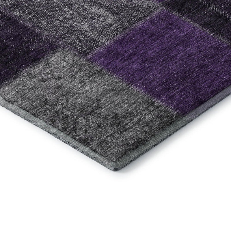 5' X 8' Eggplant Gray And Purple Patchwork Washable Area Rug With UV Protection