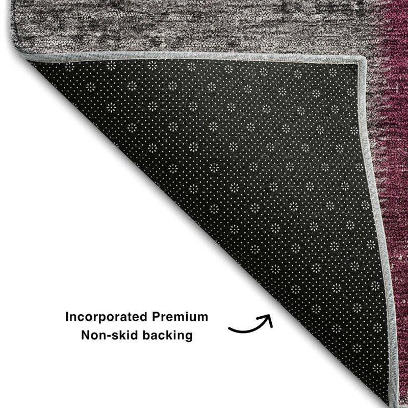 8' Merlot Gray And Burgundy Patchwork Washable Round Rug With UV Protection