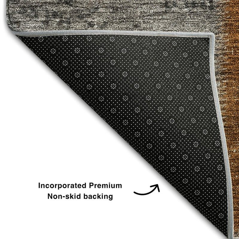 5' X 8' Rust Brown And Gray Patchwork Washable Area Rug With UV Protection