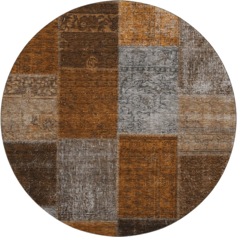 5' X 8' Rust Brown And Gray Patchwork Washable Area Rug With UV Protection