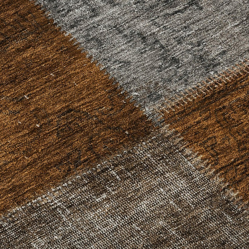 5' X 8' Rust Brown And Gray Patchwork Washable Area Rug With UV Protection