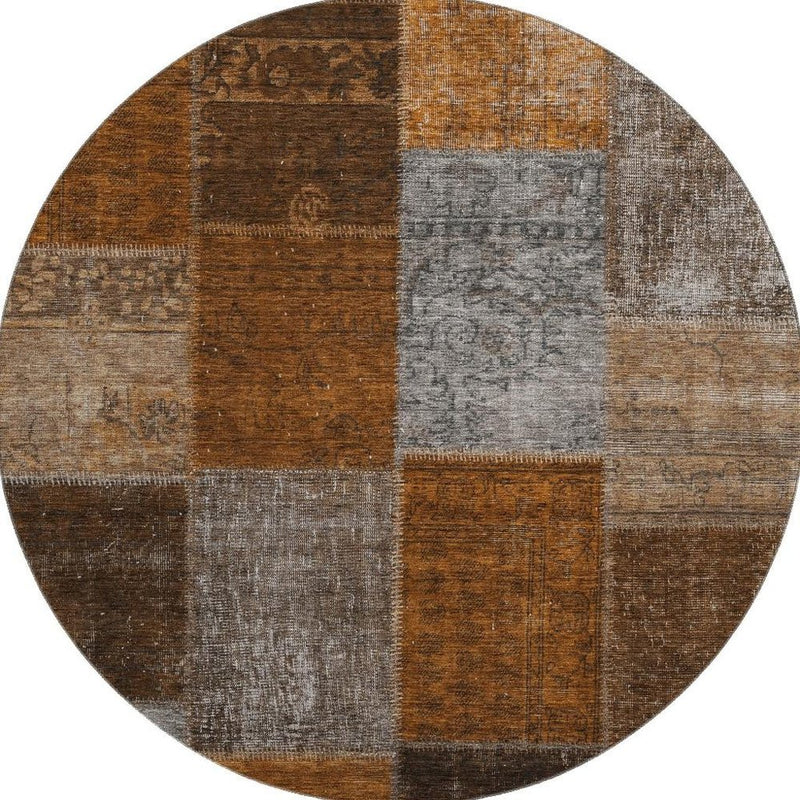 5' X 8' Rust Brown And Gray Patchwork Washable Area Rug With UV Protection