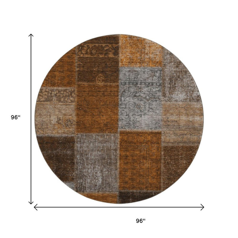5' X 8' Rust Brown And Gray Patchwork Washable Area Rug With UV Protection