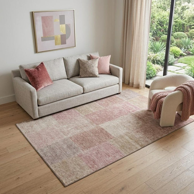 5' X 8' Blush And Beige Patchwork Washable Area Rug With UV Protection