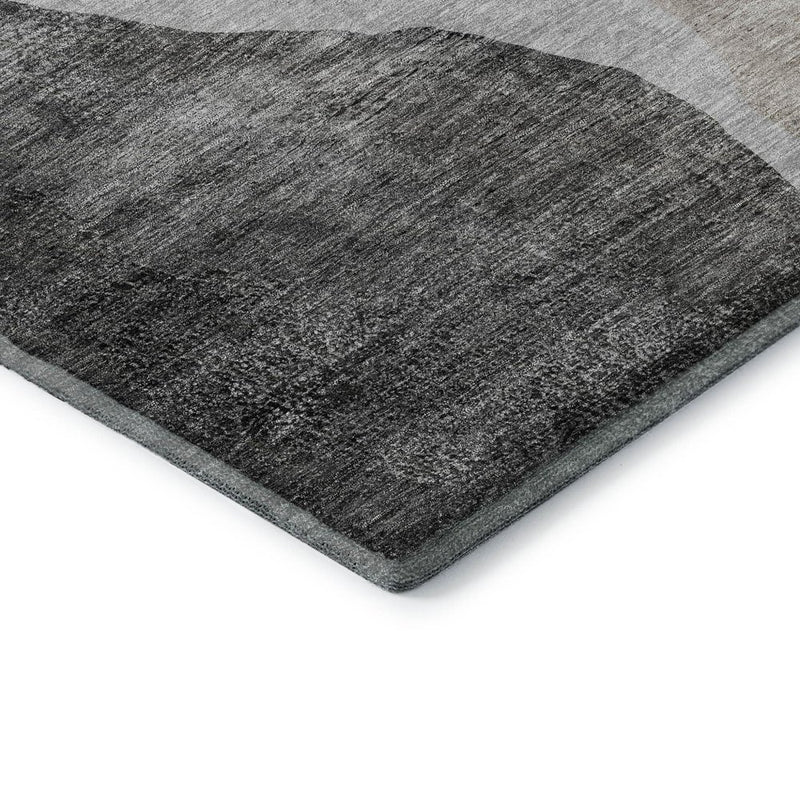 5' X 8' Charcoal And Ivory Abstract Washable Area Rug With UV Protection