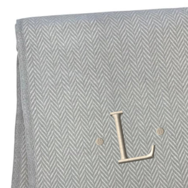 55" X 70" Gray And White Herringbone Cotton Blend A Initial Throw Blanket with Tassels And Embroidery