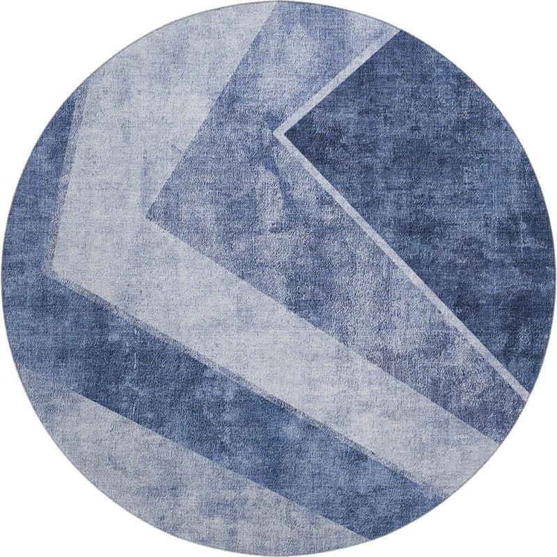 5' X 8' Blue And Ivory Geometric Washable Area Rug With UV Protection