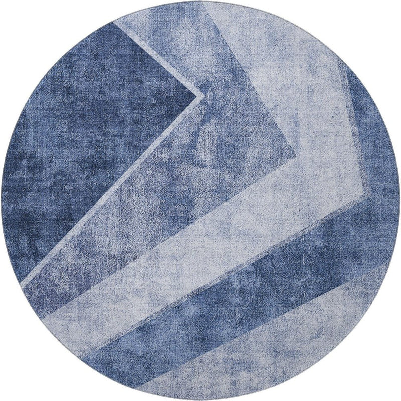5' X 8' Blue And Ivory Geometric Washable Area Rug With UV Protection