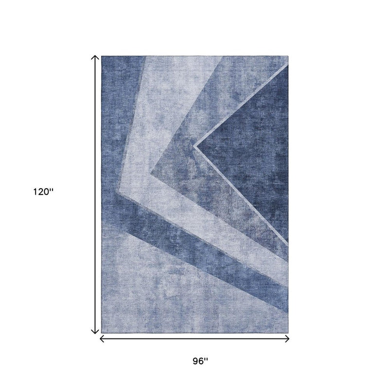 5' X 8' Blue And Ivory Geometric Washable Area Rug With UV Protection