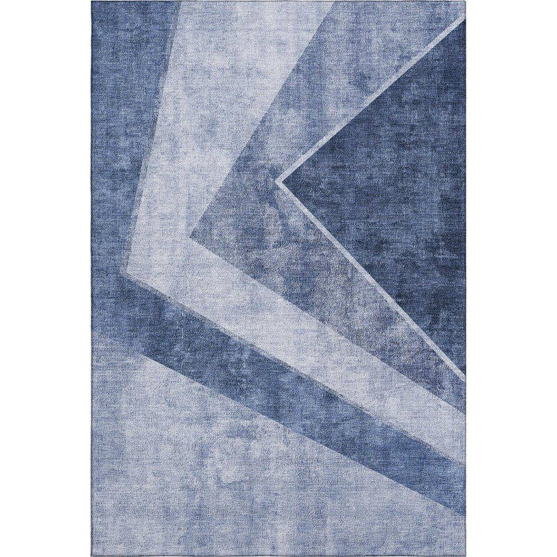 5' X 8' Blue And Ivory Geometric Washable Area Rug With UV Protection
