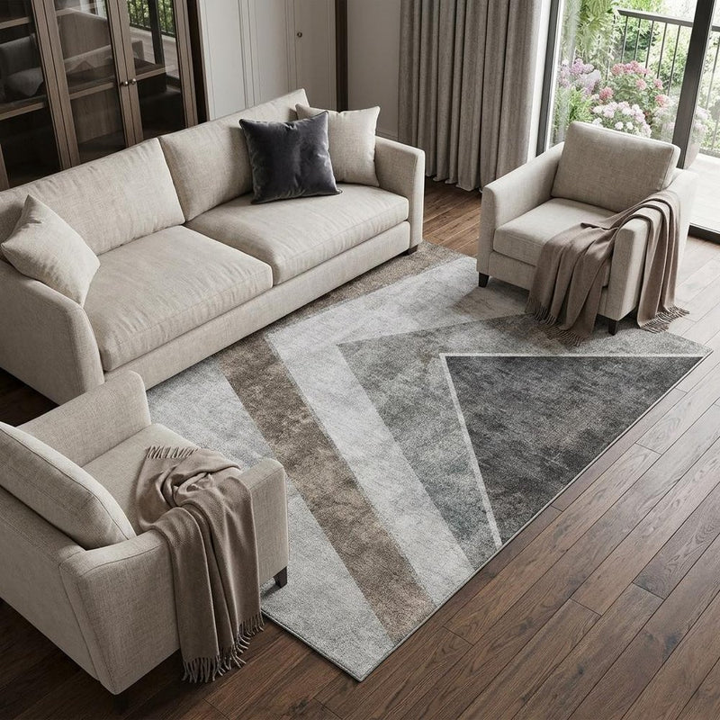 5' X 8' Gray Brown And Silver Geometric Washable Area Rug With UV Protection