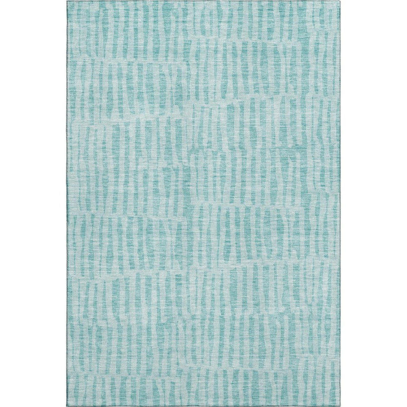 5' X 8' Teal And Ivory Striped Washable Area Rug With UV Protection