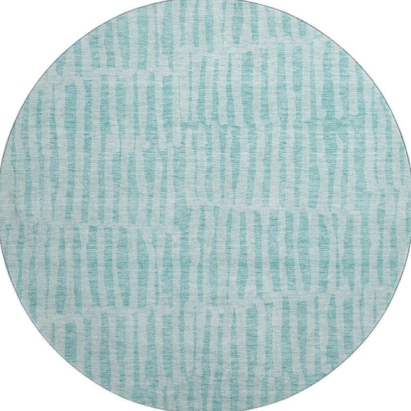 5' X 8' Teal And Ivory Striped Washable Area Rug With UV Protection