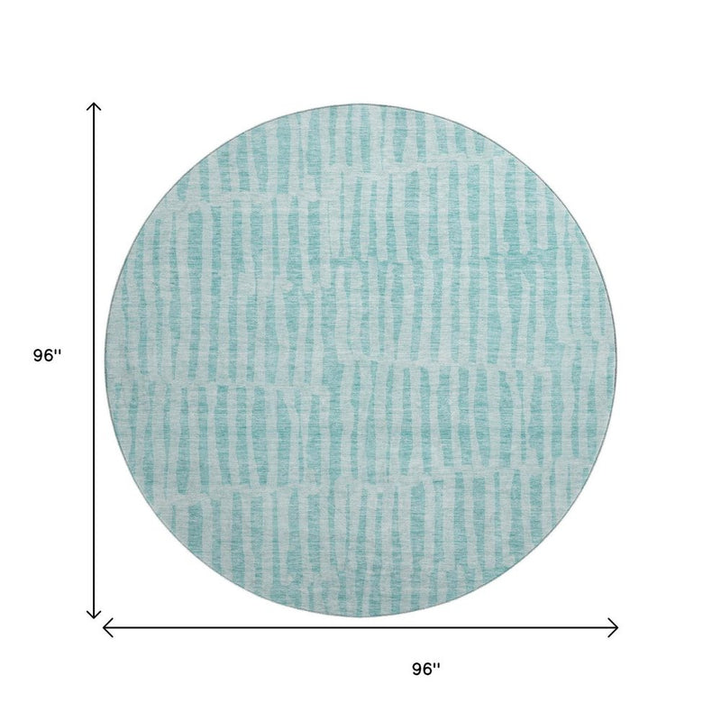 5' X 8' Teal And Ivory Striped Washable Area Rug With UV Protection