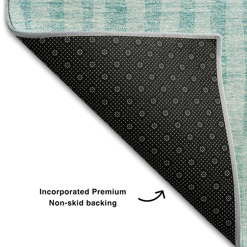 5' X 8' Teal And Ivory Striped Washable Area Rug With UV Protection