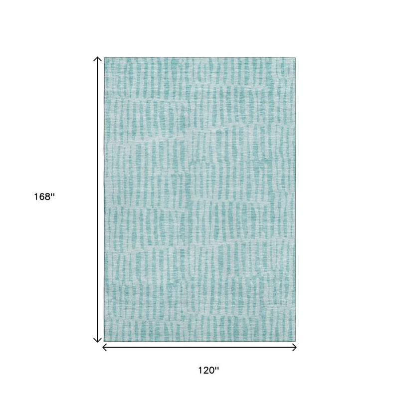 5' X 8' Teal And Ivory Striped Washable Area Rug With UV Protection