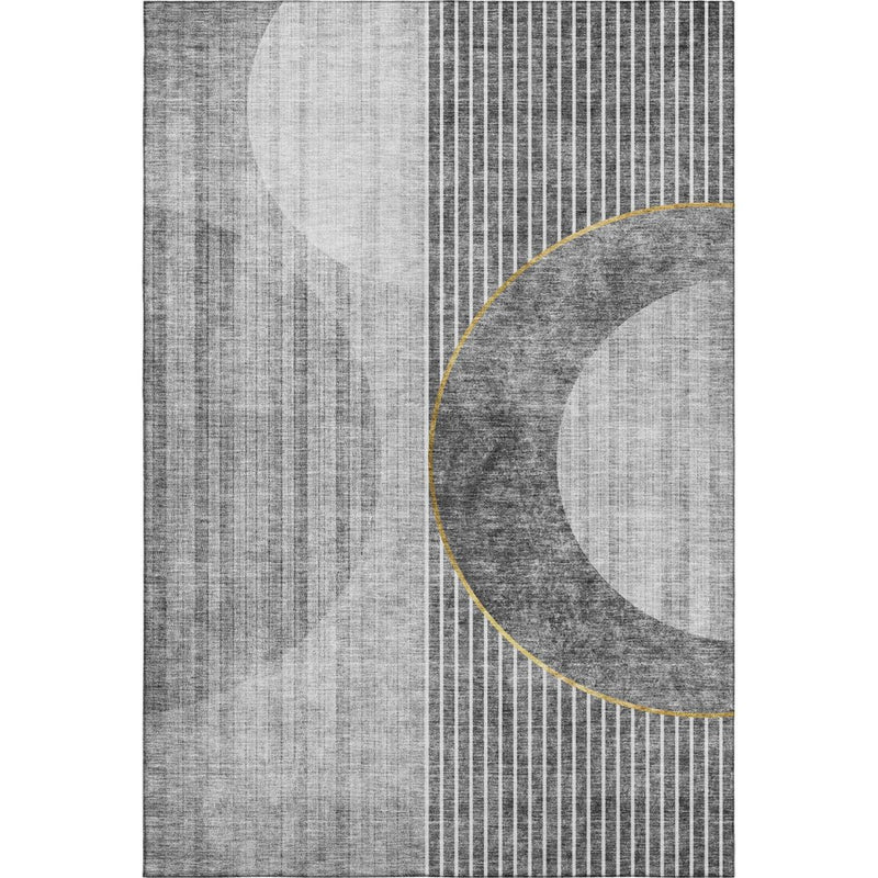 5' X 8' Charcoal Gold And Silver Geometric Washable Area Rug With UV Protection