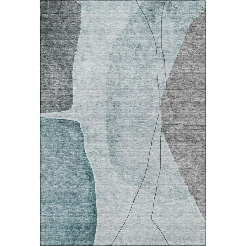 5' X 8' Teal Gray And Ivory Abstract Washable Area Rug With UV Protection