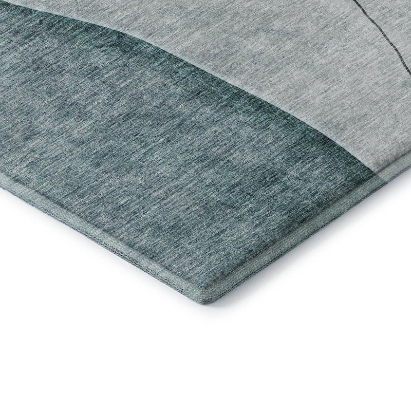 5' X 8' Teal Gray And Ivory Abstract Washable Area Rug With UV Protection