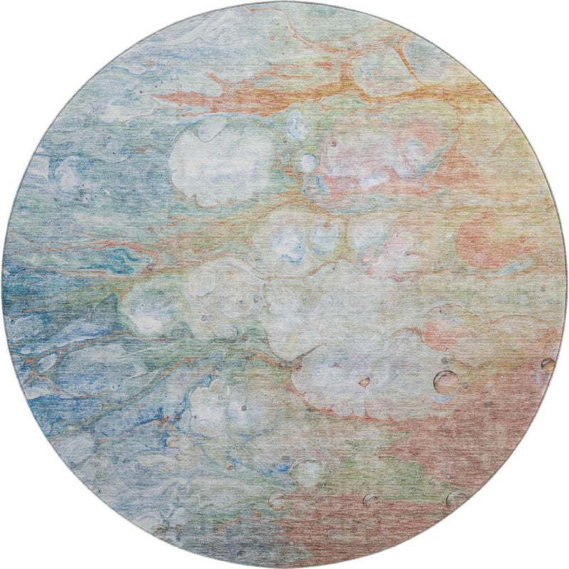5' X 8' Coral Blue And Ivory Abstract Washable Area Rug With UV Protection