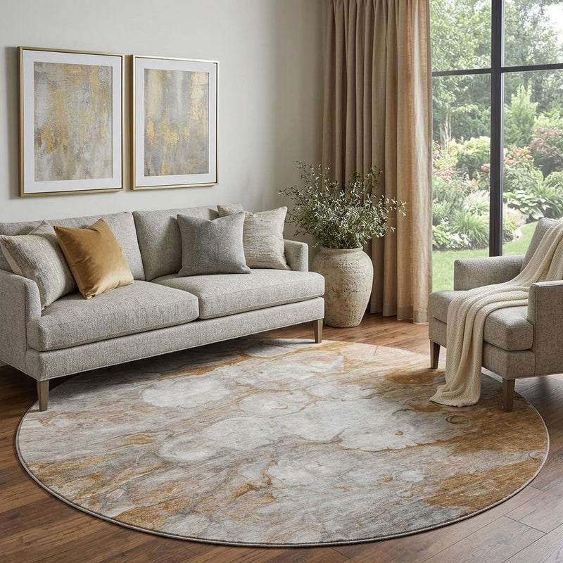 5' X 8' Terra Cotta Ivory And Gray Abstract Washable Area Rug With UV Protection