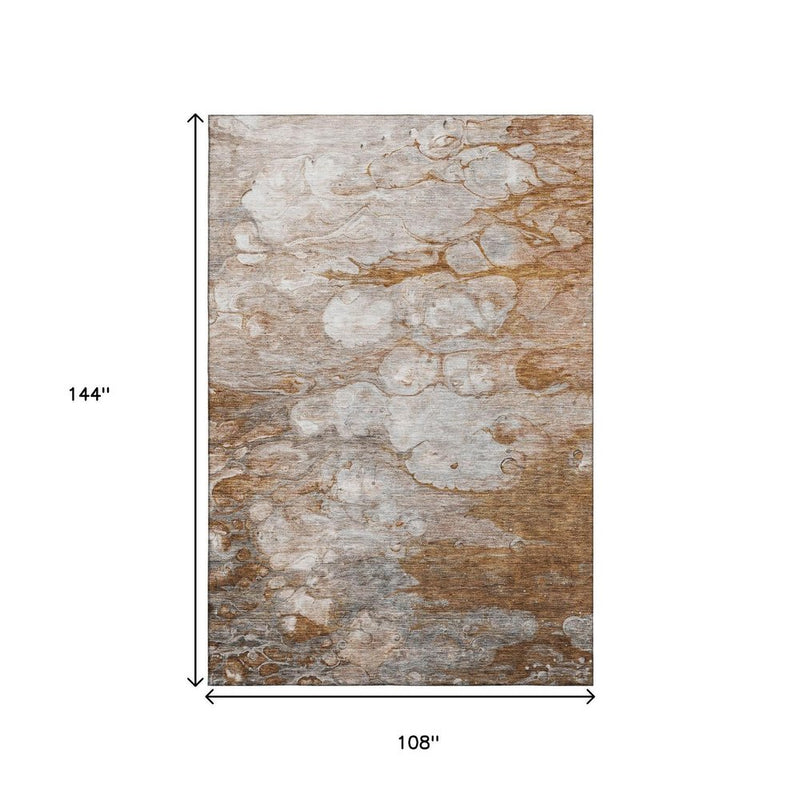 5' X 8' Terra Cotta Ivory And Gray Abstract Washable Area Rug With UV Protection