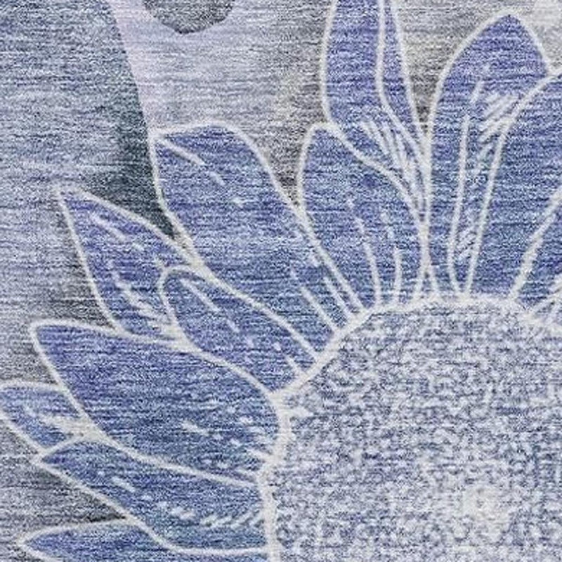 5' X 8' Blue And Ivory Floral Washable Area Rug With UV Protection
