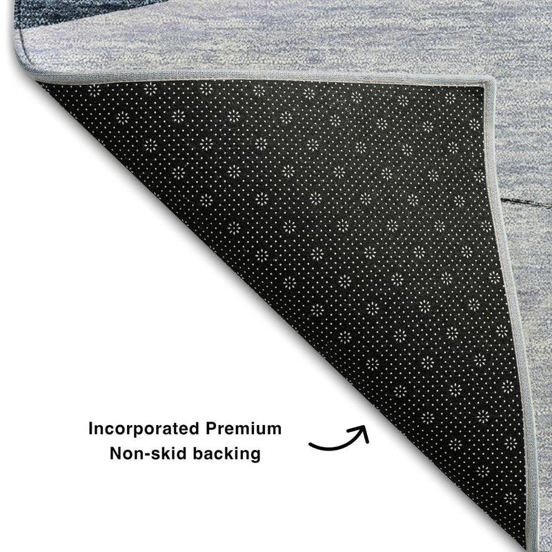 5' X 8' Blue And Ivory Floral Washable Area Rug With UV Protection