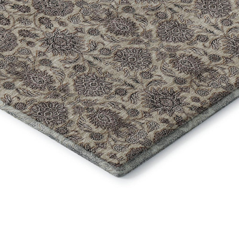 5' X 8' Ivory And Taupe Floral Washable Area Rug With UV Protection