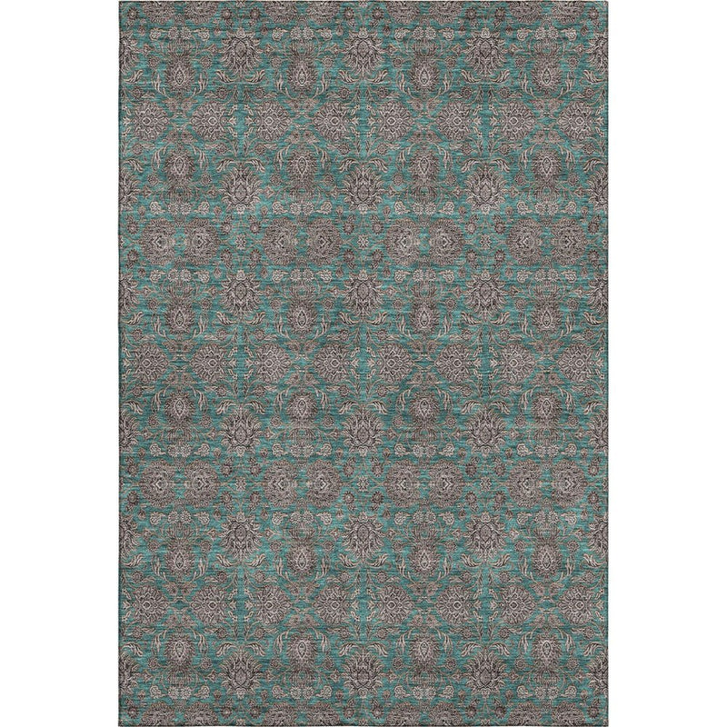 5' X 8' Teal And Beige Floral Washable Area Rug With UV Protection