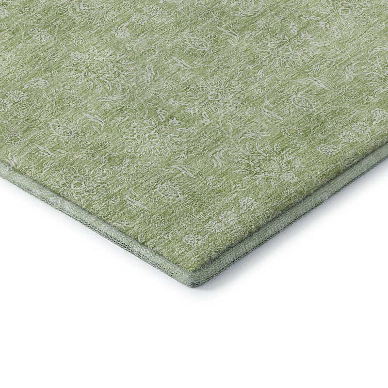 5' X 8' Artichoke Green And Ivory Floral Washable Area Rug With UV Protection