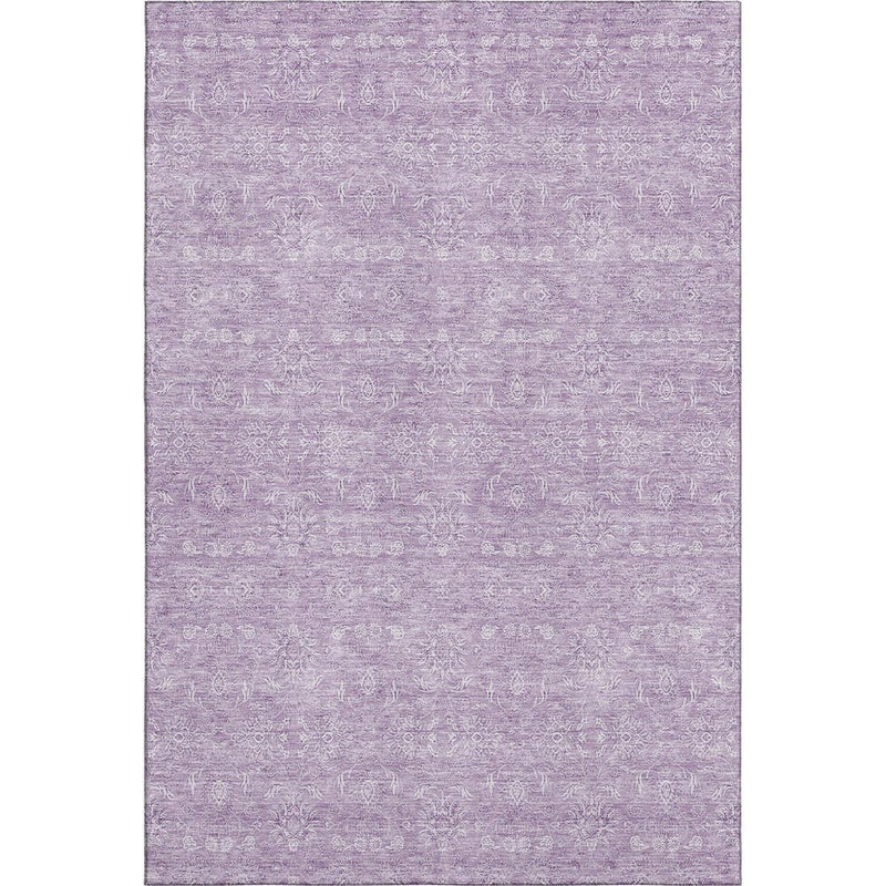 5' X 8' Lavender And Ivory Floral Washable Area Rug With UV Protection