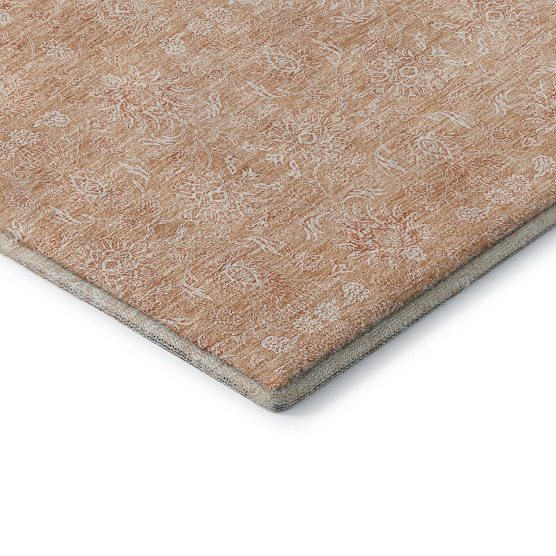 5' X 8' Peach And Ivory Floral Washable Area Rug With UV Protection