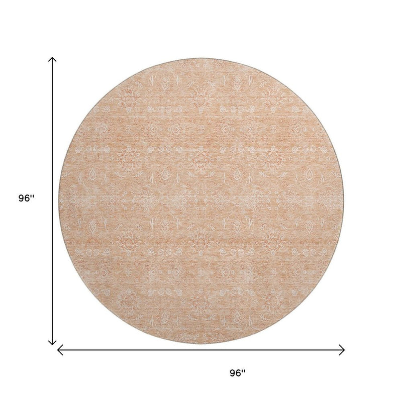 5' X 8' Peach And Ivory Floral Washable Area Rug With UV Protection
