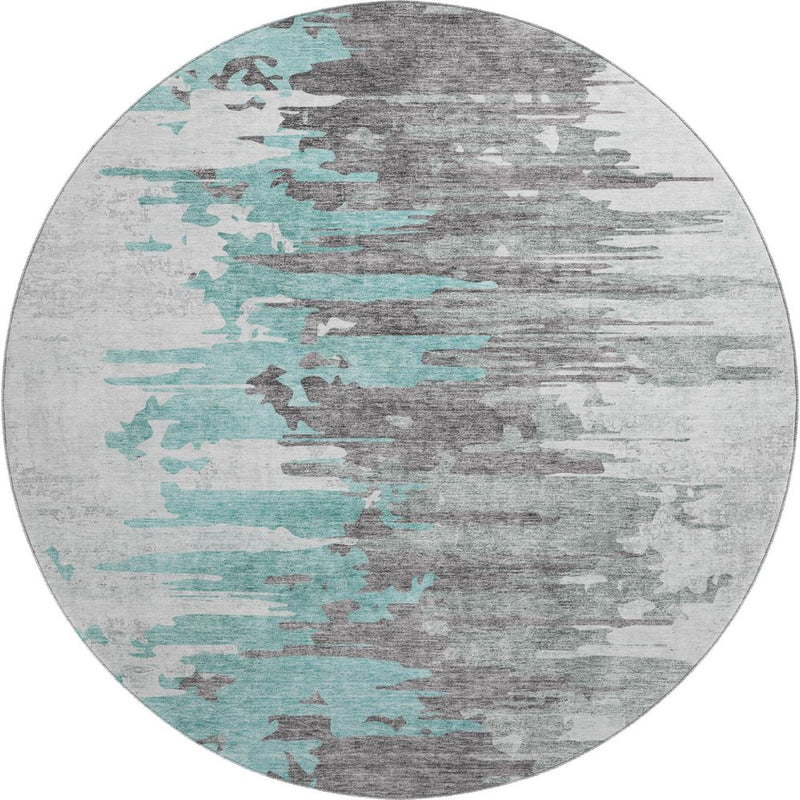 5' X 8' Teal Gray And Ivory Abstract Washable Area Rug With UV Protection