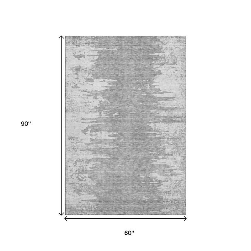 5' X 8' Silver And Gray Abstract Washable Area Rug With UV Protection