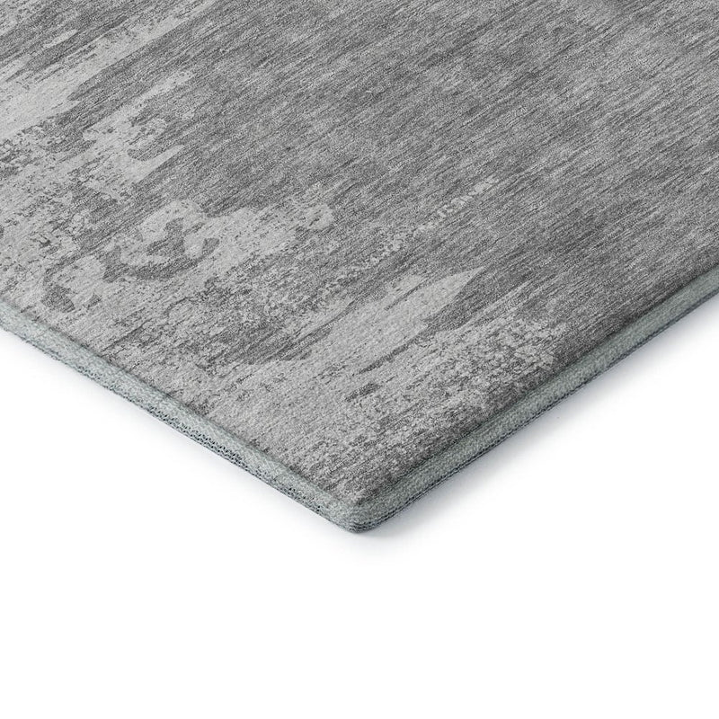 5' X 8' Silver And Gray Abstract Washable Area Rug With UV Protection