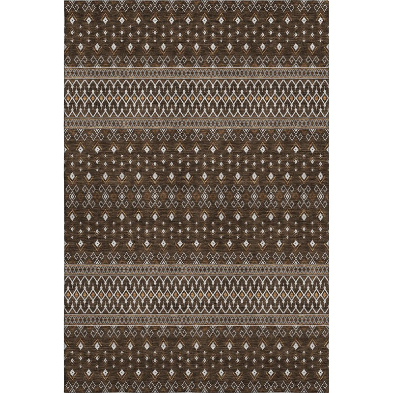5' X 8' Chocolate And Ivory Tribal Washable Area Rug With UV Protection