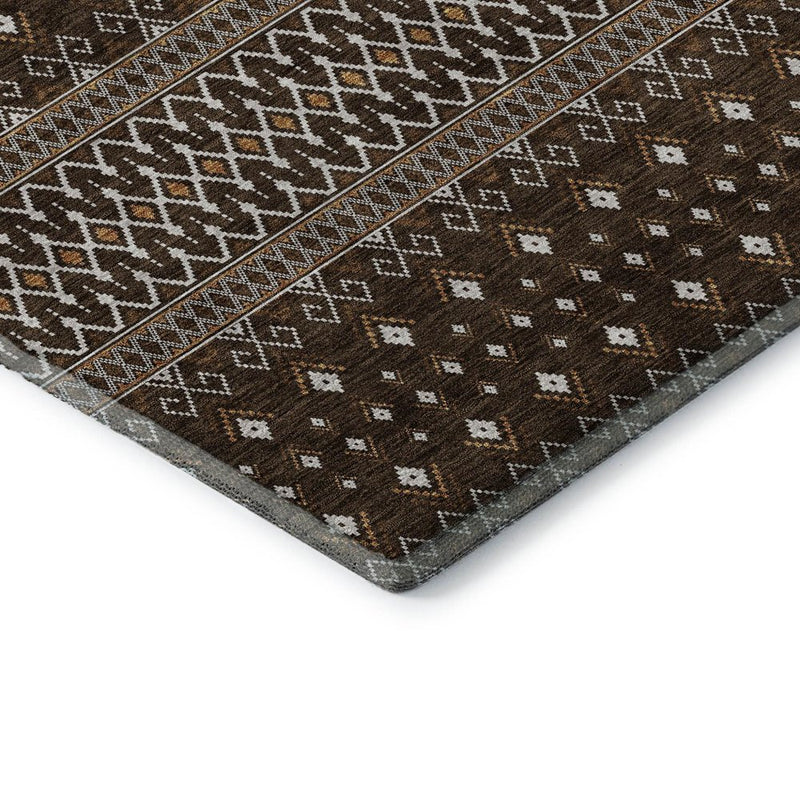 5' X 8' Chocolate And Ivory Tribal Washable Area Rug With UV Protection